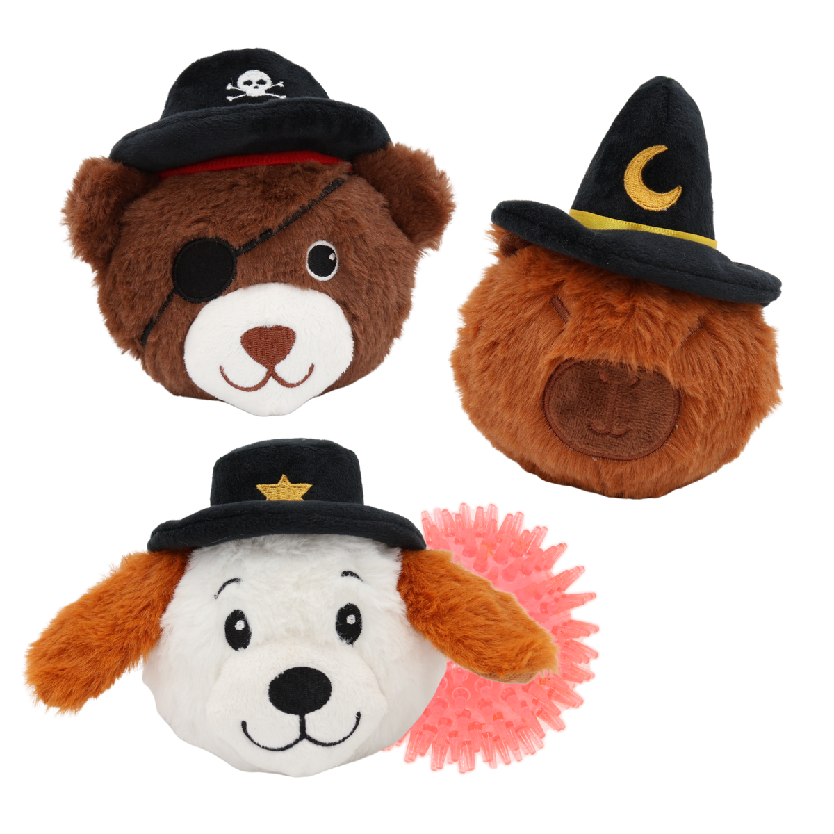 Halloween Pricklet Trio – Cowboy Dog, Pirate Bear & Witch Capybara